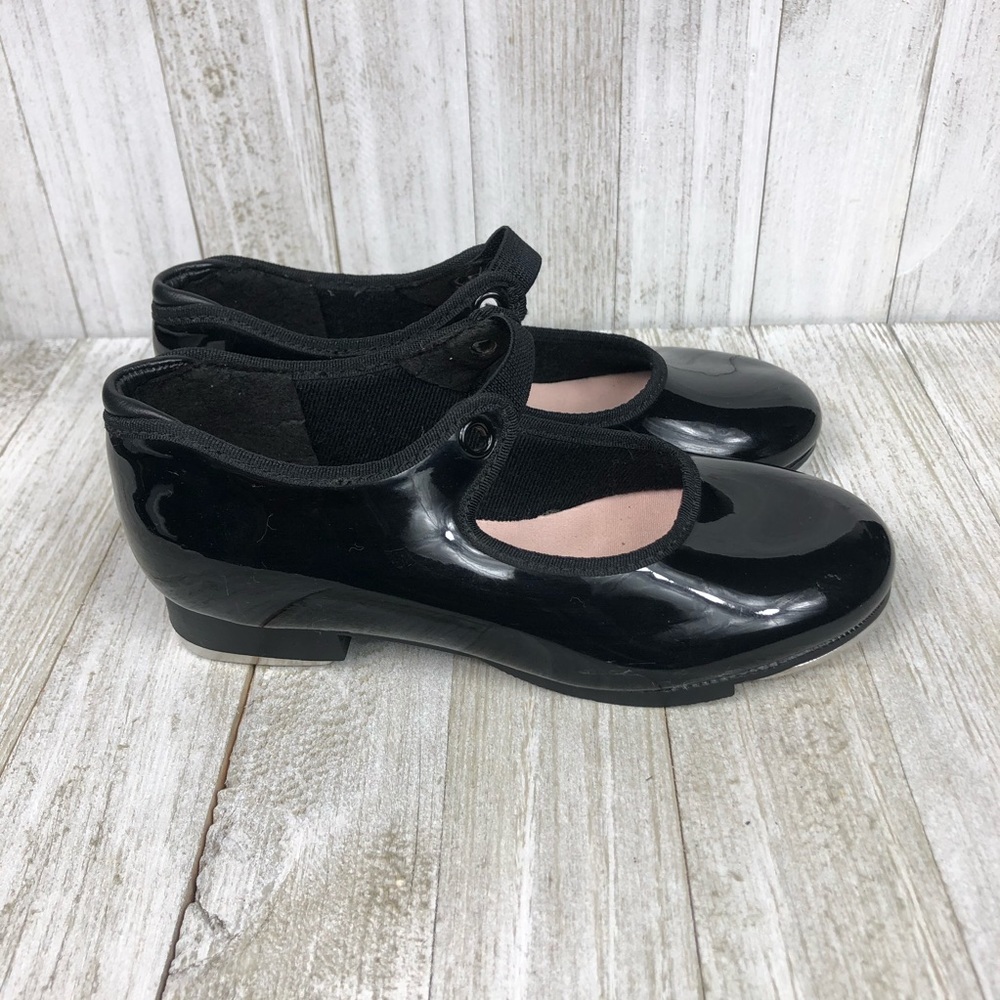 Capezio Toddler Girls Size 11.5 Black Patent Leather Tele Tone Tap Dancing Shoes